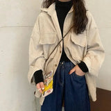 Shopmocho Women's Corduroy Jacket Autumn Winter Versatile Retro Hong Kong Style Mid-Length Shirt Top Trendy Ins Style Sleeveless Coat