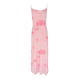 Shopmocho Women Pink Sweet Dresses Summer New Mesh Dresses Streetwear Fashion Print Dress Sexy Sleeveless V-Neck Elegant Knitted Clothing