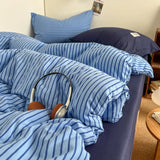 SHOPMOCHO Bedding Set INS Blue Stripe Style Duvet Cover Pillowcase with Bedsheet Home Bedclothes Boys Girls Room Bed Sheet Sets 이불세트