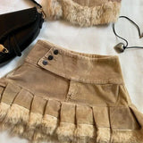 SHOPMOCHO Y2K Leather Spliced Denim Black Two Piece Set Women Harajuku Gothic Long Sleeve Zipper Jacket Mini Pleated Skirt Autumn Jacket