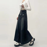 Shopmocho High-waisted Cargo Denim Skirt Women's Autumn Long A-line Mid-length Skirt  Retro Raw Edge Y2k Female Clothing Korean Style