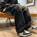 Shopmocho Star Embroidery Straight Casual Men Jeans Gothic Neutral New Wide Leg Loose Hip-hop Fashion Youth Streetwear Denim Trousers Y2K