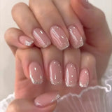 SHOPMOCHO 24Pcs Cat’s Eye Leopard Print Press on Fake Nails Mid-length Ballet False Nails with Rhinestone Detachable Full Cover Nail Tip