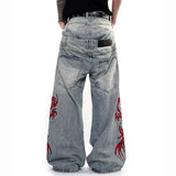 SHOPMOCHO 2026 New Japanese Streetwear Embroidered Baggy Jeans Men's Hip Hop Punk Fashion Y2K Denim Pantalones Retro Straight-leg Jean
