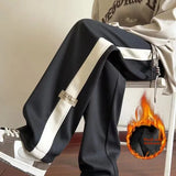 SHOPMOCHO Thickened Fleece Autumn Winter Men's Casual Sports Harlan Pants Loose Fit Straight Leg Sweatpants for plus Size People