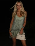 Shopmocho Feather Patchwork Sequin Evening Women Dress Loose Sleeveless A-line Loose Mini Vestidos 2025 Summer Party Street Lady Dresses