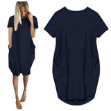 Shopmocho Plus Size Women Short Sleeve O-Neck Loose Casual Dresses