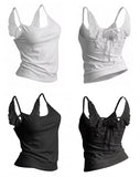SHOPMOCHO Angel Wings Vest 3D Embossed Wings Embroidery Spaghetti Strap Vest Y2K Women Gothic Fashion Summer Sexy Slim Backless Short Top