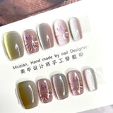 SHOPMOCHO 10Pcs Wearable Cat Eyes Series Short Square Press On Nails Kawaii Cartoon Cat Rabbit Rhinestone Gradients Full Cover False Nails