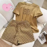 Shopmocho Summer Casual Embroidered Fashion Set Thin Milk Silk Sleepwear Women's Short Sleeve Shorts Outfit Comfortable Breathable
