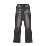 SHOPMOCHO American high street washed black jeans for men stylish and straight cut slim fit elastic micro flared pants
