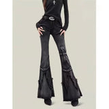 SHOPMOCHO New retro slim-fitting women pants Y2k fashion trendy wasteland trousers legs furrow stretch jeans for women