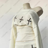 Shopmocho Unique Y2k Long sleeve Top Harajuku Solid color K-Sweet Punk Long sleeve T-shirt Rock Goth Streetwear Crop top Fashion Baby Tee