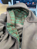 Shopmocho American Retro Brown Checkered Hooded Sweatshirt Women's Autumn New Casual Cardigan Jacket Trendy Long Sleeved Loose Outwear