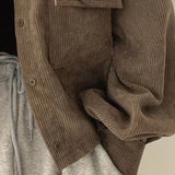 SHOPMOCHO Autumn Retro Versatile Single Breasted Turndown Collar Long Sleeved Jacket for Women Coffee Casual with Pockets Loose Coat