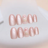 Shopmocho 24pcs Oval False Nails French Strawberry Butterfly Cat Eye Press on Nails Fake Nails DIY Manicure Detachable Nail Tips
