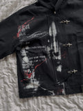 SHOPMOCHO Gothic Black Denim Jacket Metal Toggle Clasp Motorcycle Women Coats Emo Aesthetic Retro Print Punk Windproof Zipper Jacket