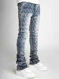 SHOPMOCHO Men's denim fashion personality straight leg men's pants European and American fashion Instagram hot item elastic pearl denim la