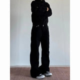SHOPMOCHO American Retro buckle Design Spring And Autumn Washed Micro-Flare Jeans Men And Women High-Waisted Hip-Hop Loose Wide Leg Jeans