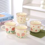 Shopmocho Creative Coffee Mug with Tulip Flower Design Ceramic Cup for Women Aesthetic Ins Style Breakfast Cup