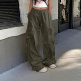 SHOPMOCHO Oversized Pocket High Street Pant Black Vintage High Waist Women's Pants Fashion Retro Casual Streetwear Loose Jogger Trousers