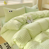 Shopmocho Small Fresh Cream Style Striped Simple Embroidery Big Eyes Four-piece Bed Sheet Quilt Cover Bed Sheet Dormitory Three-piece Set