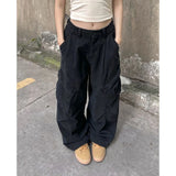 SHOPMOCHO High Street Female Straight Leg Trousers Girls Chic Retro High Waist Slacks Lady Fashion Comfortable Baggy Cargo Pants