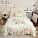 SHOPMOCHO 3pcs Korean style Duvet Cover Set (1*Duvet Cover + 2*Pillowcase, Without Core), Lace embroidery Bedding Set