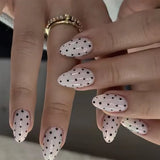 SHOPMOCHO Fashion Dark Brown White Polka Dot Wearable Nail Art Fall Winter Chic Fake Nails Detachable Finished False Nails Press on Nails