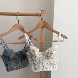 Shopmocho Three-dimensional embroidered bra sexy lace fish bone corset widened breasted with steel ring 2/1 half cup bralette underwear