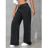 SHOPMOCHO plus Size Women's Wide Leg Jeans Washed Elastic Casual Loose Fit Ladies Denim Pants Comfortable Stretchy Trousers