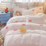 SHOPMOCHO 3 Piece Sheet Set  pink bowknot embroidery Quilt Set ， comfortable embroidery  Bedding Set Bedspread for All Season