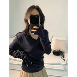 SHOPMOCHO MEXZT Streetwear Gray Sweater Women Fashion V Neck Knitted Pullovers Korean Long Sleeve Knitwears Winter Buttons Design Jumpers