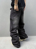 SHOPMOCHO 1Pc Men's Daily Travel Casual American Street Loose Jeans, Black, Light Blue, Sea Blue Fashion Street Style Retro Lantern Jeans Jeans Denim Pants