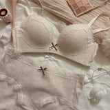 Shopmocho Teenage Sexy Lace Floral Bra Set Comfortable Non-steel Ring Beauty Back Small Breasts Gathered up Support Anti-Sagging Bra Set