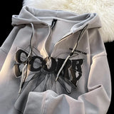 Shopmocho Slimming Effect Oversize Hoodie Women's Loose Fit Printed Bubble Jacket Student Open Cardigan Outerwear Polyester Fiber