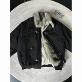 SHOPMOCHO American Aircraft Button Pocket Zipper Stand-Up Collar Parka For Men And Women Inner Wool Thickened Bomber Fashion Jacket