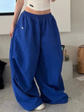 SHOPMOCHO Y2k American Women's Hip Hop Loose Wide Leg Jogger Pants 2026 Summer Pattern Embroidered Parachute Sweatpants Loose Pleated
