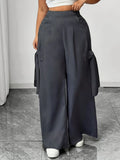 SHOPMOCHO Graphite Gray Women's Oversized Woven Casual Pants Comfortable Loose Fit High Waist Straight Leg Trousers Graphite Gray