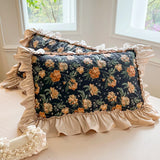 SHOPMOCHO 1 Piece Ins Romantic Pillowcase Princess Ruffle Pillow Cover Cotton Cloth Print Pillow Case Floral Design Cushion Covers