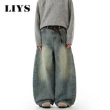 Shopmocho Men's Wear Blue Wide-Leg Denim Pants Baggy Jeans Vintage Three-Dimensional Cut Curved Knife Jeans Loose Fit Summer New Trend