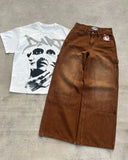 SHOPMOCHO Streetwear Retro Jeans Y2k Gothic Pattern Embroidered Brown Loose Jeans Mens and Womens Fashionable Straight Leg Wide Leg Jeans