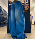 SHOPMOCHO Y2K Harajuku Blue Casual Hip-Hop Retro Sweatpants Street Pants Rock Roll Women's Trendy Oversized Washed Loose Wide-Leg Pants