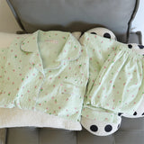 SHOPMOCHO 2 PCS Women Pajama Sleepwear Pajama Set Long Sleeved Pants Suit Peach Print Ventilate Soft Comfortable Home Leisure Home Clothes