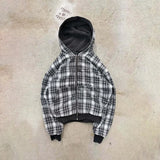SHOPMOCHO Reversible Plaid American Retro Zipper Hoodie Sweatshirt Mens Womens Casual Plaid Sweatshirt Solid Color Lining Y2K Street Style