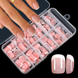 SHOPMOCHO 120Pcs Pink French Short Square Fake Nails 12-Sizes Full Cover Press On Nails Wearable Detachable Finished False Fingertips *TD
