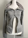 SHOPMOCHO Y2k Retro Grey Wool Vintage Hooded Sweatshirt Cardigan Ladies Spring And Autumn Double Zipper Design Waist Closure Sweatshirt