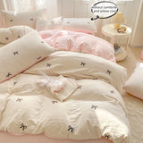 SHOPMOCHO 3 Piece Sheet Set  pink bowknot embroidery duvet cover Set ， comfortable Bedding Set Bedspread for All Season