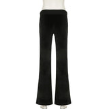 Shopmocho Women Velvet Pants Goth Dark Y2K Star Hot Diamond Slim Flared Pants Retro Streetwear Low Waist Bellbottom Pants
