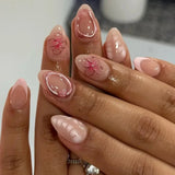Shopmocho Pink Yellow Halo Dyeing Flower Water Ripple Summer False Nails Leopard Long Pointed Fake Nails Art Press on Nails Charm Manicure